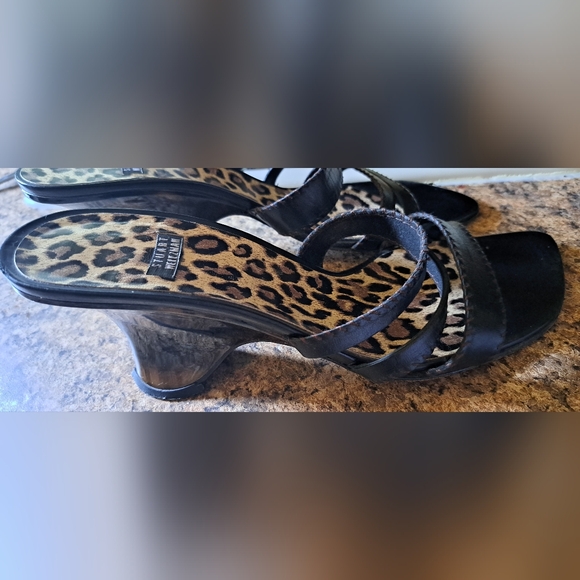 Ladies Stuart Weitzman Block Heel Shoe Strappy Brown Leather 3 Inch Heel - Picture 10 of 13